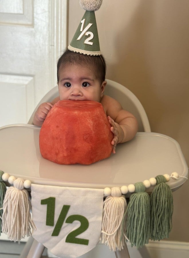Finduat Baby 1/2 Birthday Hat, Half Birthday Party Hat, 6 Months Celebration Cone Hat with Pom Pom, Sage Green for Girls/Boys - Image 4